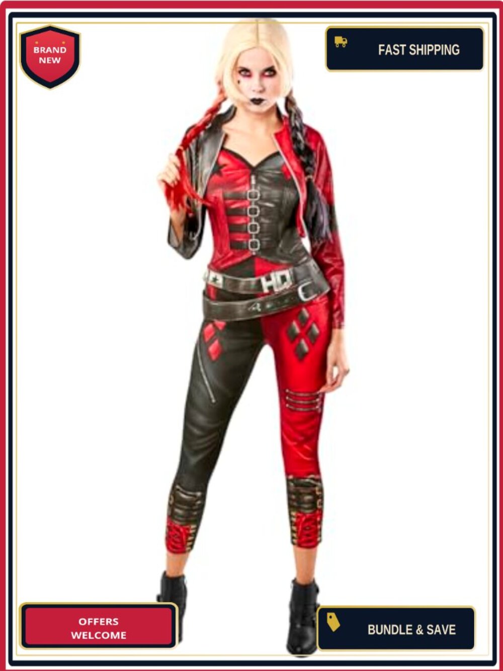 DC Comics Harley Quinn Costume Jacket Top Belt Pants